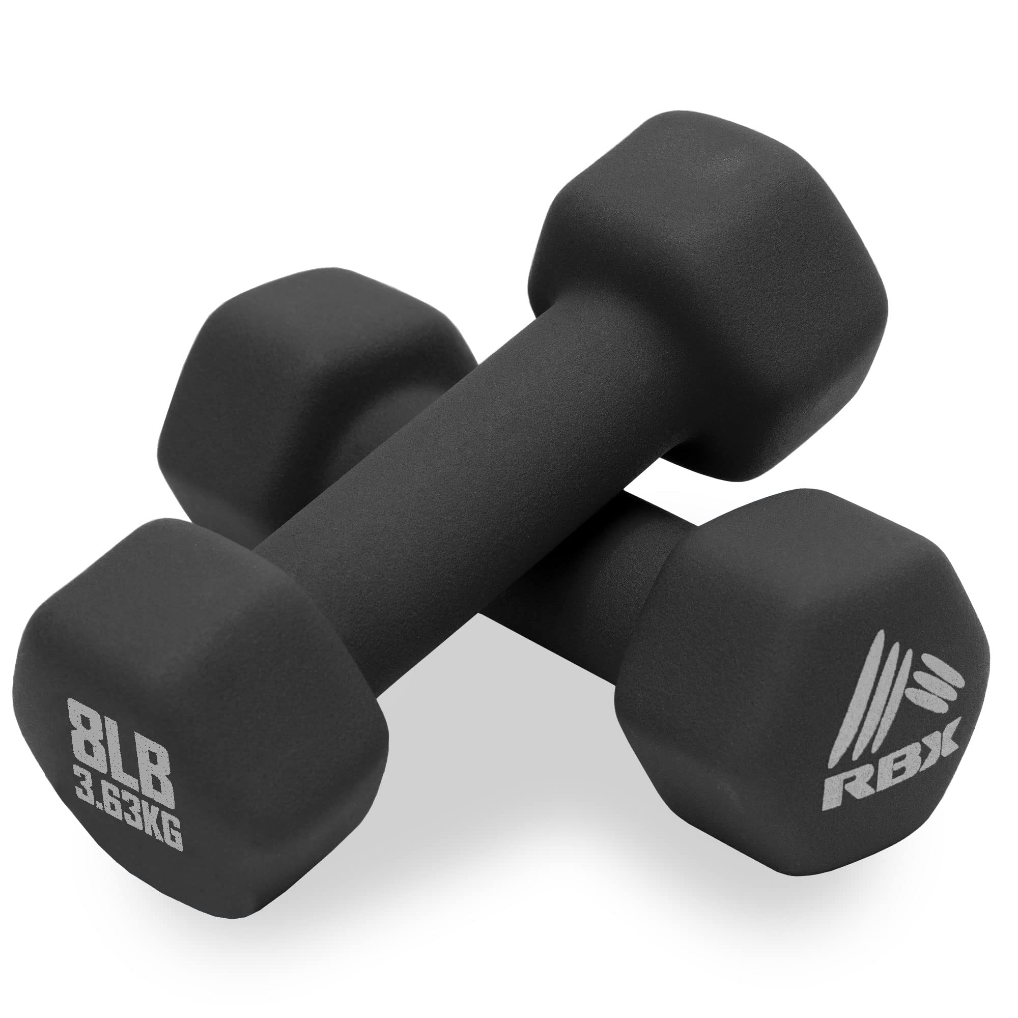 RBX Weights Dumbbells Set - Neoprene Arm Weights with Non-Slip Grip Strength Training Equipment Workout Weights for at Home or Gym Training Anti-Roll Black