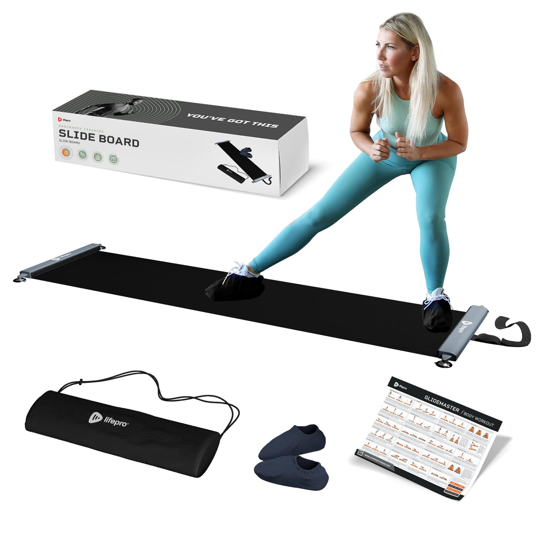 LifePro Exercise Slide Board - Sliding Mat for Endurance and Strength Building Workouts - Hockey Skating and Core Training Equipment with Booties