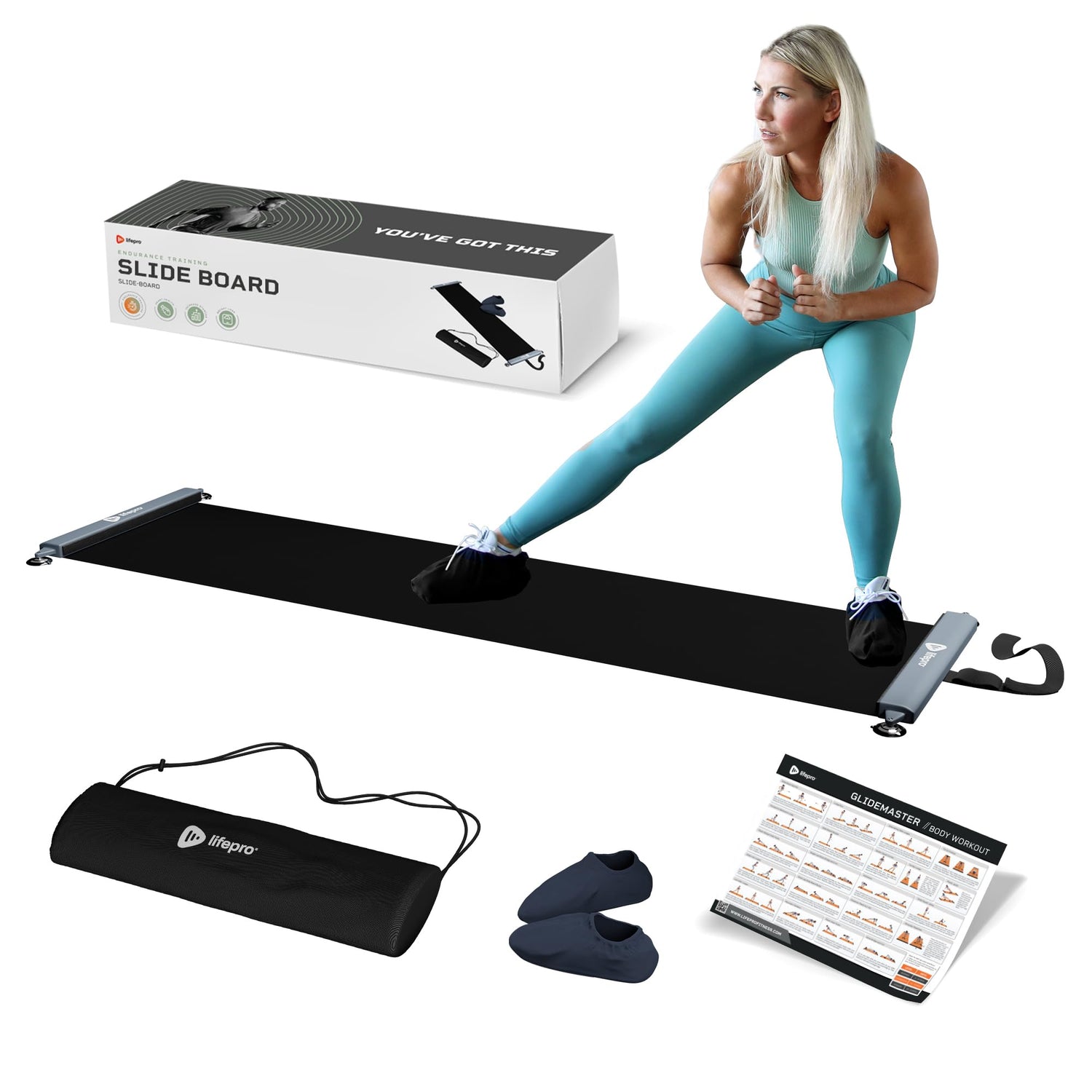LifePro Exercise Slide Board - Sliding Mat for Endurance and Strength Building Workouts - Hockey Skating and Core Training Equipment with Booties